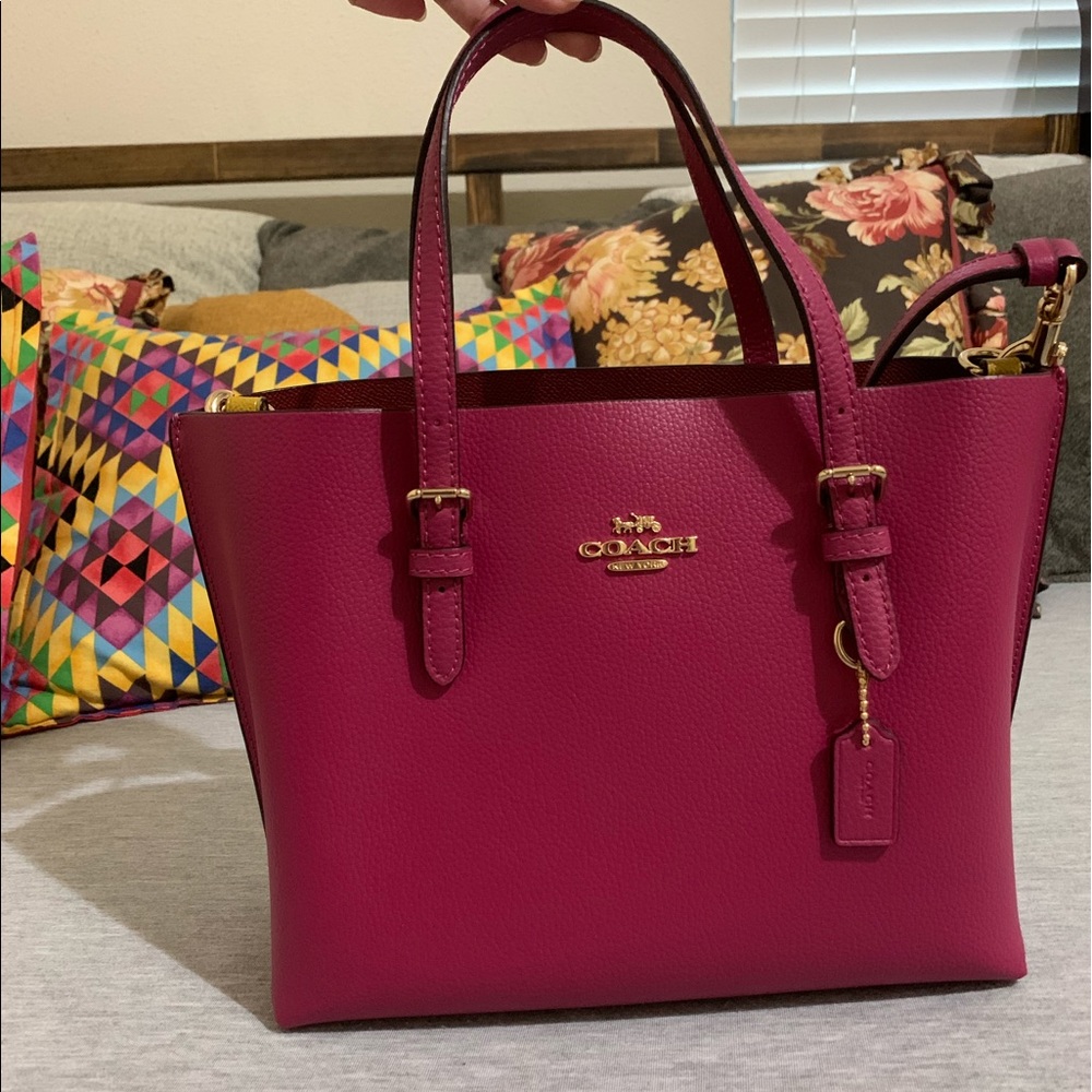 Coach Mollie Tote 25( Gold/ Bright/Violet/Cherry)